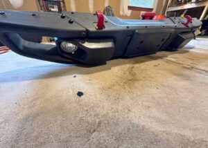JK steel bumper. 2016 Rubicon hard rock steel bumper with tow hooks lights and bumper skid.